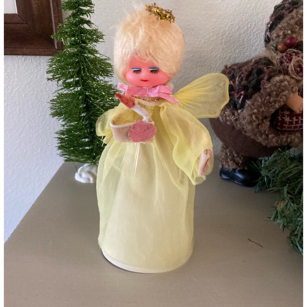 Vintage Eckerd Christmas Ornament tree Topper 8" Angel Yellow Dress Blonde Hair